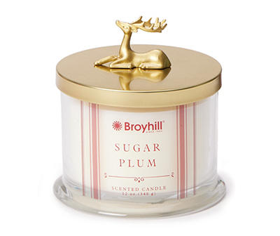 Sugar Plum White & Gold Deer Lid Jar Candle, 12 oz.