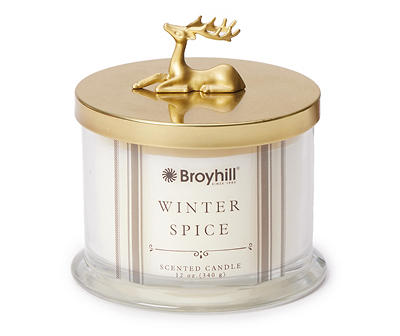 Winter Spice White & Gold Deer Lid Jar Candle, 12 oz.