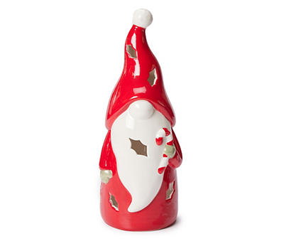 Red Candycane Gnome Ceramic Tealight Holder