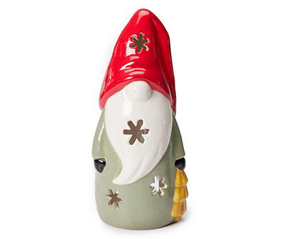 Green & Red Tree Gnome Ceramic Tealight Holder