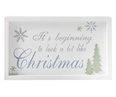 "A Lot Like Christmas" White & Blue Glitter Wall Plaque
