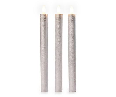 Silver Textured LED Taper Candles, 3-Pack