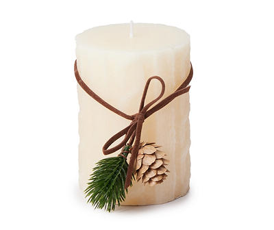 Winter Spice Ivory Cable-Knit Texture Pillar Candle, (4
