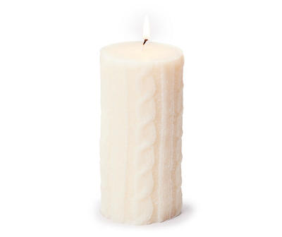 Winter Spice Ivory Cable-Knit Texture Pillar Candle, (6")