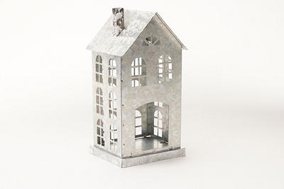 Gray Metal Arch Windows House Candle Holder