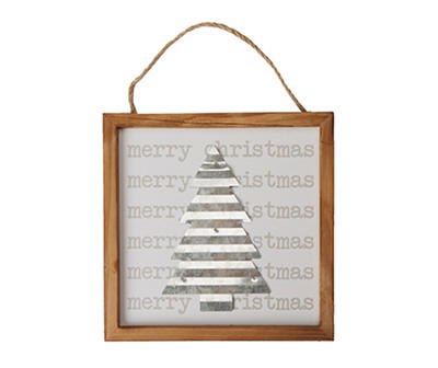 "Merry Christmas" Gray & White Metal Tree Wall Plaque