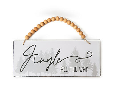 "Jingle All the Way" White Metal Wall Plaque With Beaded Twine