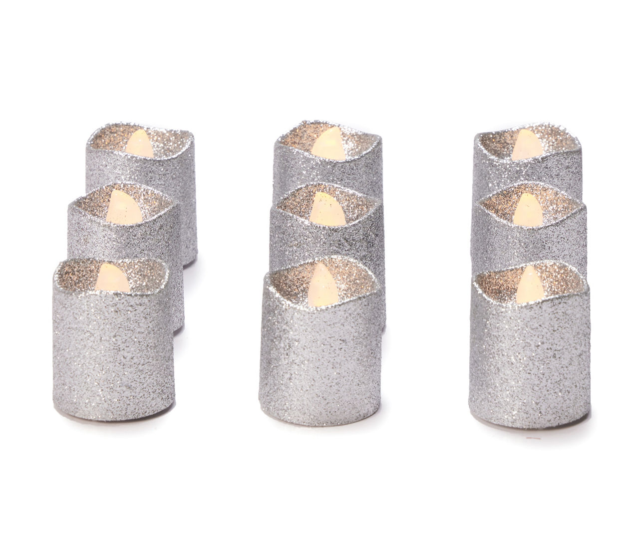 Silver Glitter LED Votives, 9-Pack