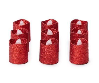 Red Glitter LED Votives, 9-Pack