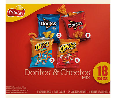 Frito Lay Doritos & Cheetos Mix Assorted Snacks 18 Bags 18 ea