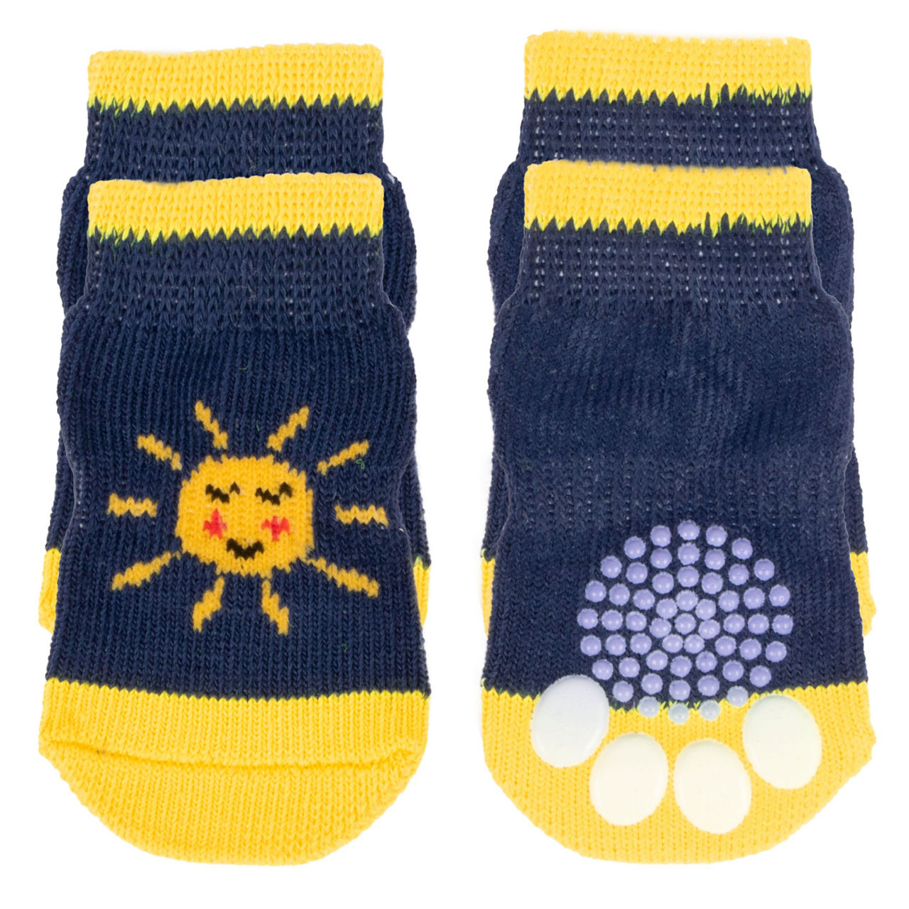 Pet Small/Medium Blue & Yellow Smiling Sun Socks