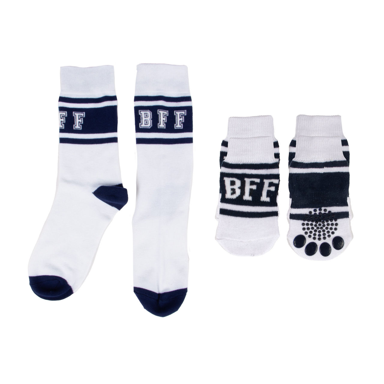 Pet & Human Small/Medium "BFF" Blue Stripe Sock Set