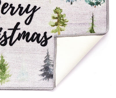 "Merry Christmas" Light Gray Watercolor Trees Kitchen Mat, (20" x 30")