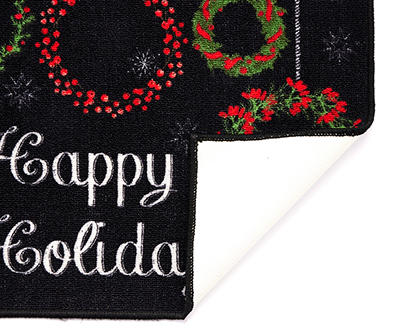 "Happy Holidays" Black & Red Wreaths Kitchen Mat, (20" x 30")