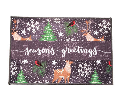 "Season's Greetings" Charcoal Holiday Deer Kitchen Mat, (20" x 30")