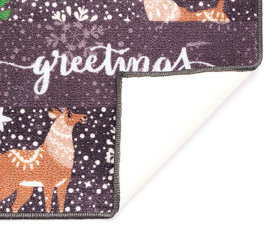 "Season's Greetings" Charcoal Holiday Deer Kitchen Mat, (20" x 30")