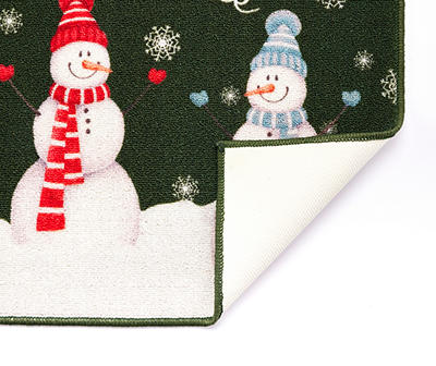 "Warm Wishes" Green Snowman Kitchen Mat, (20" x 30")