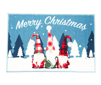 "Merry Christmas" Light Blue Gnome Trio Kitchen Mat, (20" x 30")