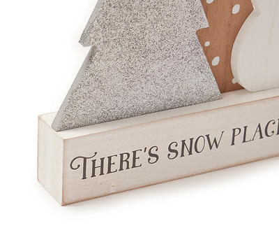 "Snow Place Like Home" White & Silver Glitter Trees Snowman Tabletop Plaque