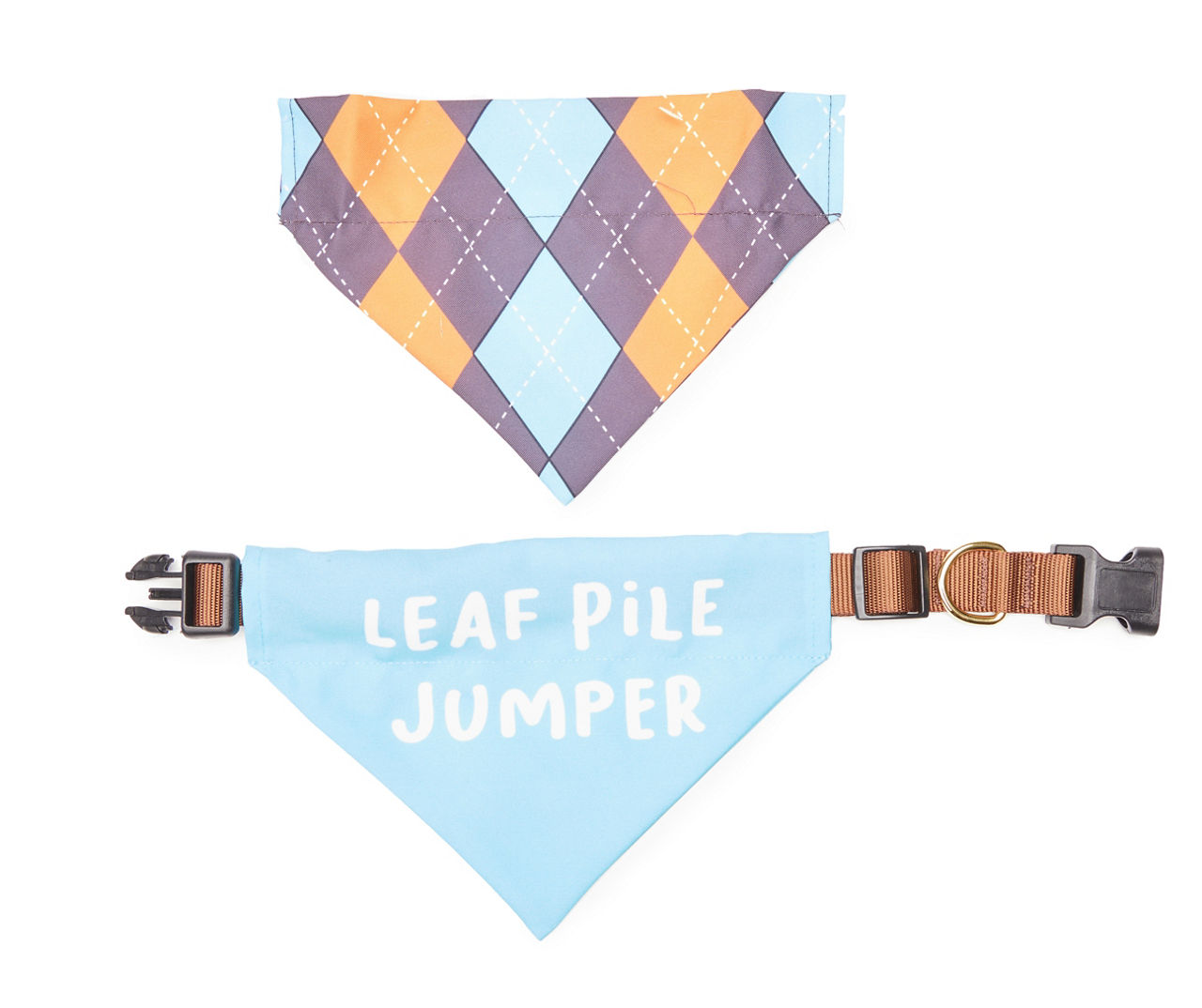 Pet Large "Leaf Pile Jumper" Teal & Orange 2-Piece Bandana Collar Set