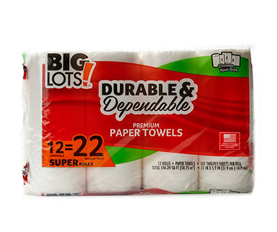 Durable & Dependable Premium Choose-Your-Size Paper Towels, 12 Super Rolls
