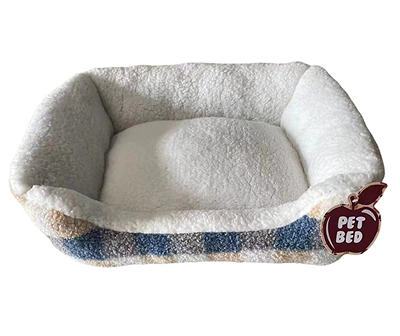Blue Plaid Sherpa Cuddler Pet Bed, (22