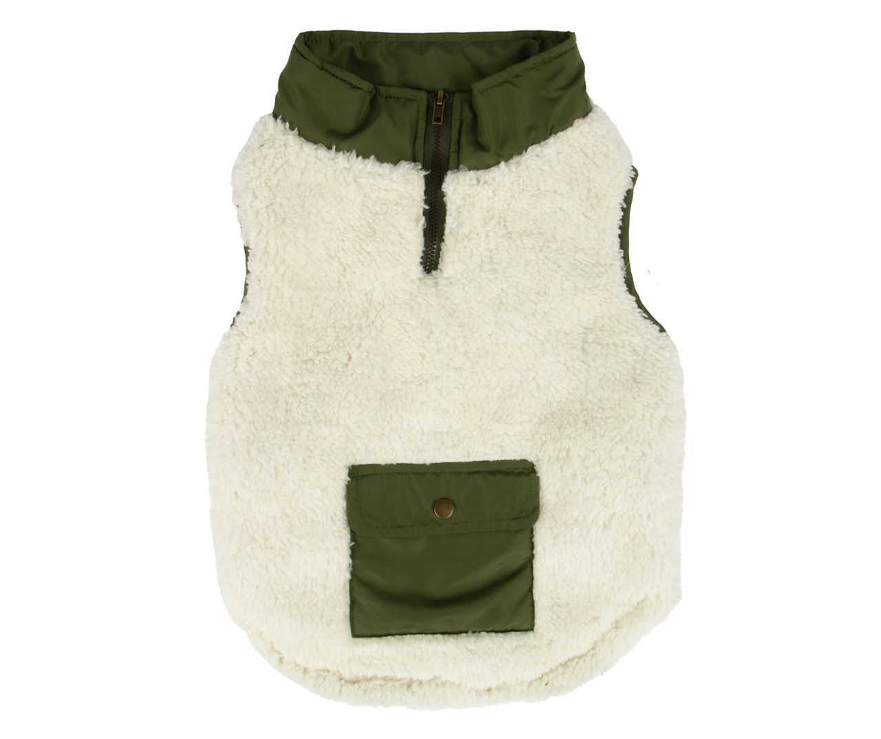 Pet X-Large White & Green Fuzzy Military Jacket
