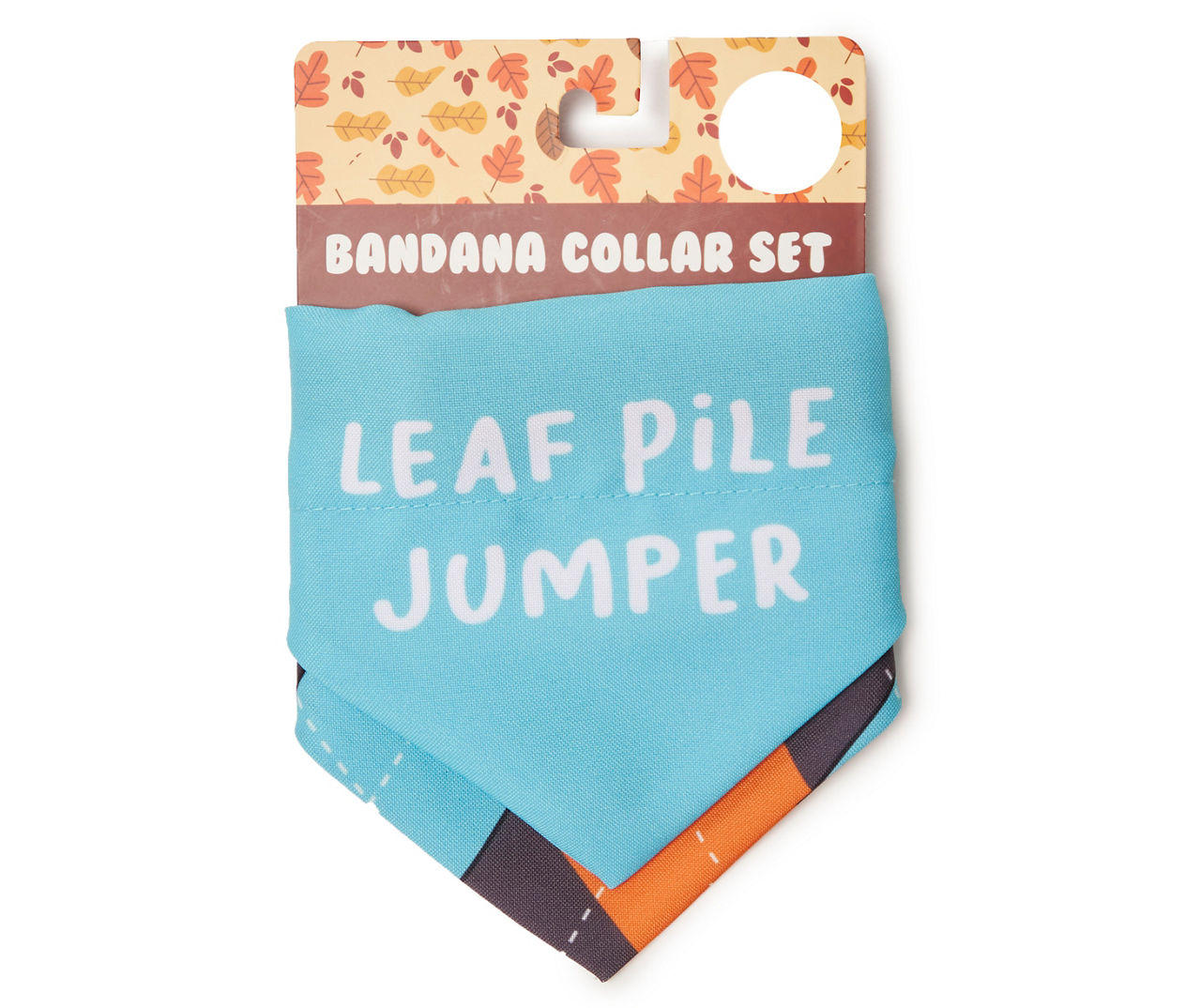 Pet Small/Medium "Leaf Pile Jumper" Teal & Orange 2-Piece Bandana Collar Set