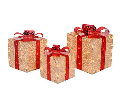 Winter Wonder Lane Gold Gift Boxes 3-Piece Light-Up Decor Set | Big Lots