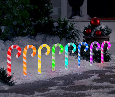 LightShow Rainbow Sparkle Candy Cane 8-Piece LED Pathway Marker Set