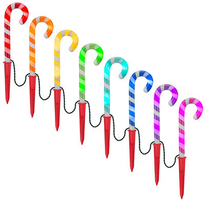 LightShow Rainbow Sparkle Candy Cane 8-Piece LED Pathway Marker Set