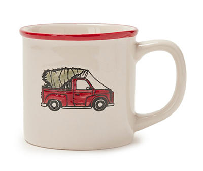 White & Red Festive Truck Mug, 16 Oz.