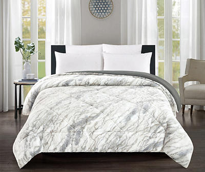 Broyhill White & Gray Marbled Faux Fur Comforter