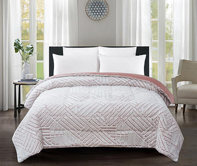 Pink Geometric Texture Faux Fur King Comforter