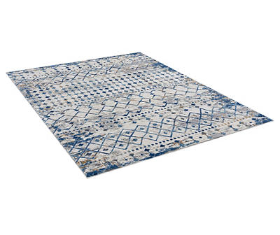 Jessica Blue & Cream Moroccan Geometric Area Rug, (8' x 10')