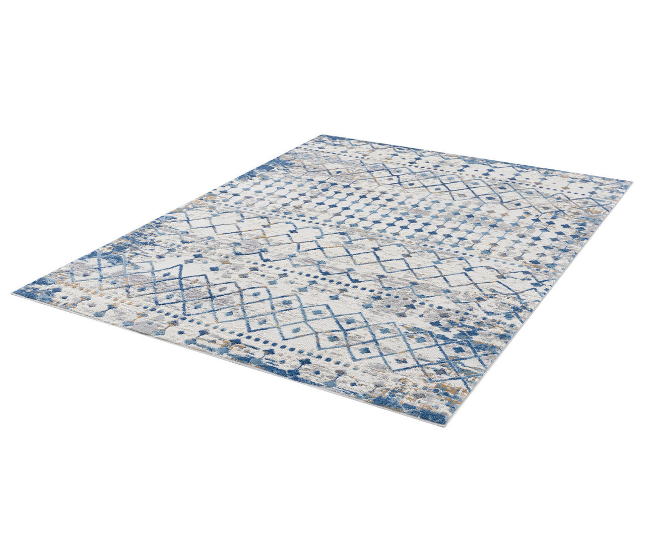 Jessica Blue & Cream Moroccan Geometric Area Rug, (5' x 7')