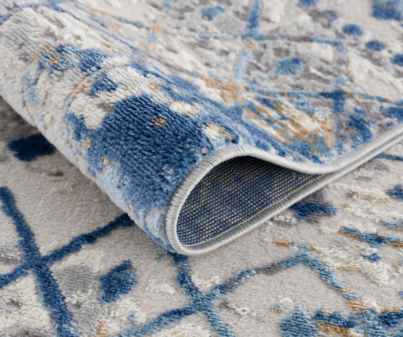 Jessica Blue & Cream Moroccan Geometric Area Rug, (5' x 7')