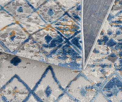 Jessica Blue & Cream Moroccan Geometric Area Rug, (5' x 7')
