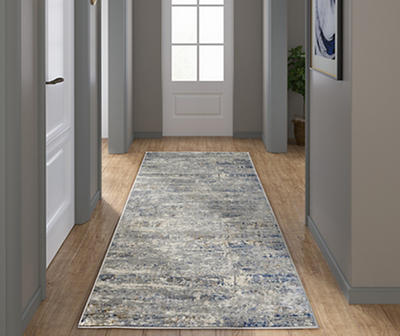 Keighley Blue & Cream Abstract Runner Rug, (2.5' x 7')