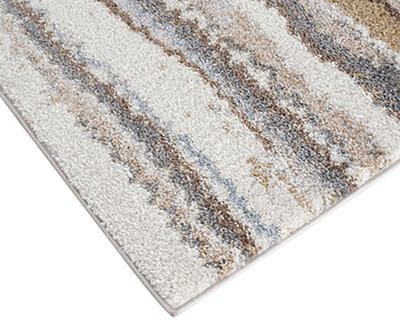 Karly Blue & Tan Watercolor Abstract Shag Area Rug, (5' x 7')