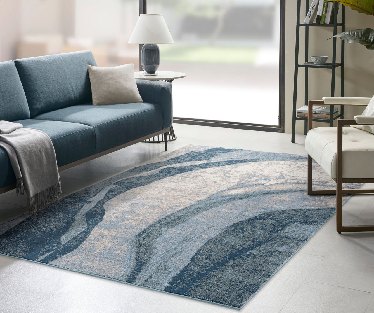 Aimee Blue Abstract Wave Area Rug Big Lots