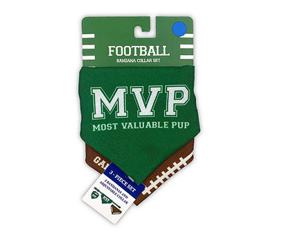 Pet Large "MVP" Football 3-Piece Bandana Collar Set