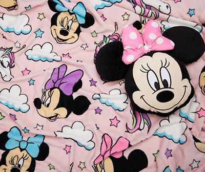 Pink Minnie Mouse Unicorn Nogginz Pillow & Fleece Blanket Set