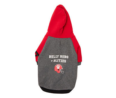 Pet Small "Belly Rubs + Blitzes" Gray & Red Hoodie