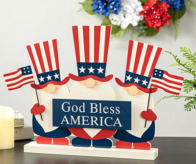WOODEN PATRIOTIC GNOME FAMILY TABLE SIGN