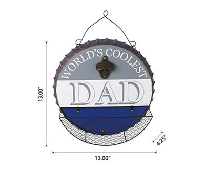 "World's Coolest Dad" Bottle Cap Hanging Wall Décor with Opener