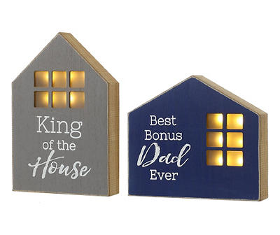 "King of the House" & "Best Bonus Dad Ever" House 2-Piece LED Tabletop Decor Set