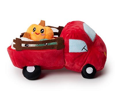 Red Truck & Pumpkins Burrow Plush Dog Toy