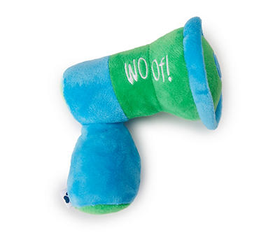 "Woof" Blue & Green Megaphone Plush Dog Toy