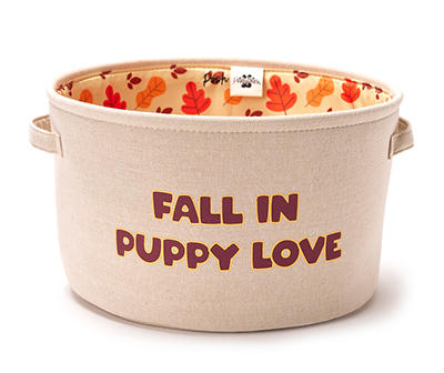 Large "Fall In Puppy Love" Beige Pet Toy Bin